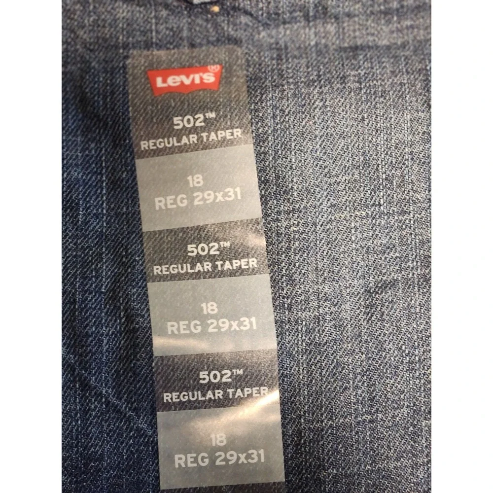 Levis 502 Regular Taper Boys Jeans Size 18 Reg 29x31 Dark Wash Distressed NWT